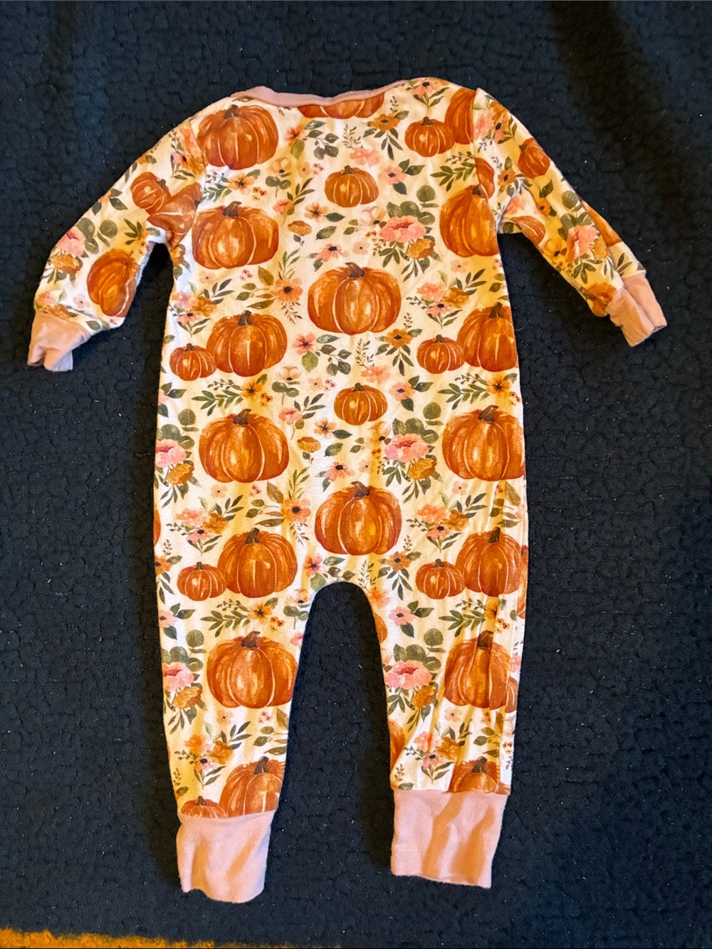 Pumpkin-Print Zip Front Kids Footie Pajamas - cream/Orange - Picture 2 of 3